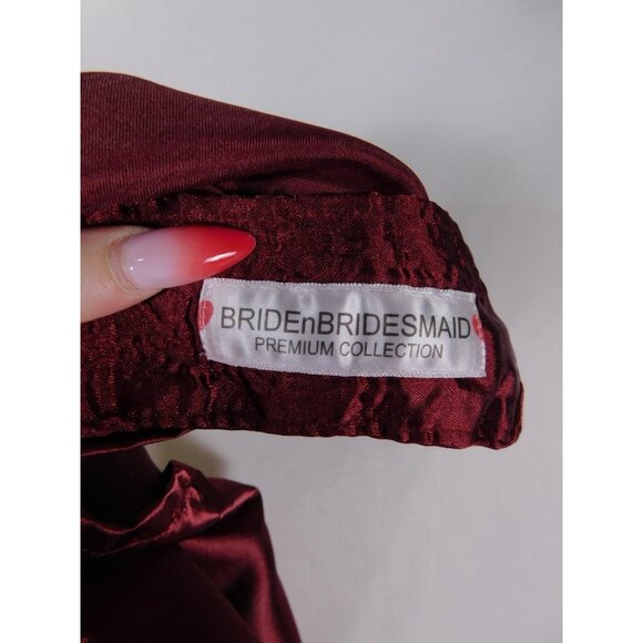 BRIDEnBRIDESMAID Shirt Womens Large Burgundy Satin Nightshirt Button Front - Picture 11 of 11